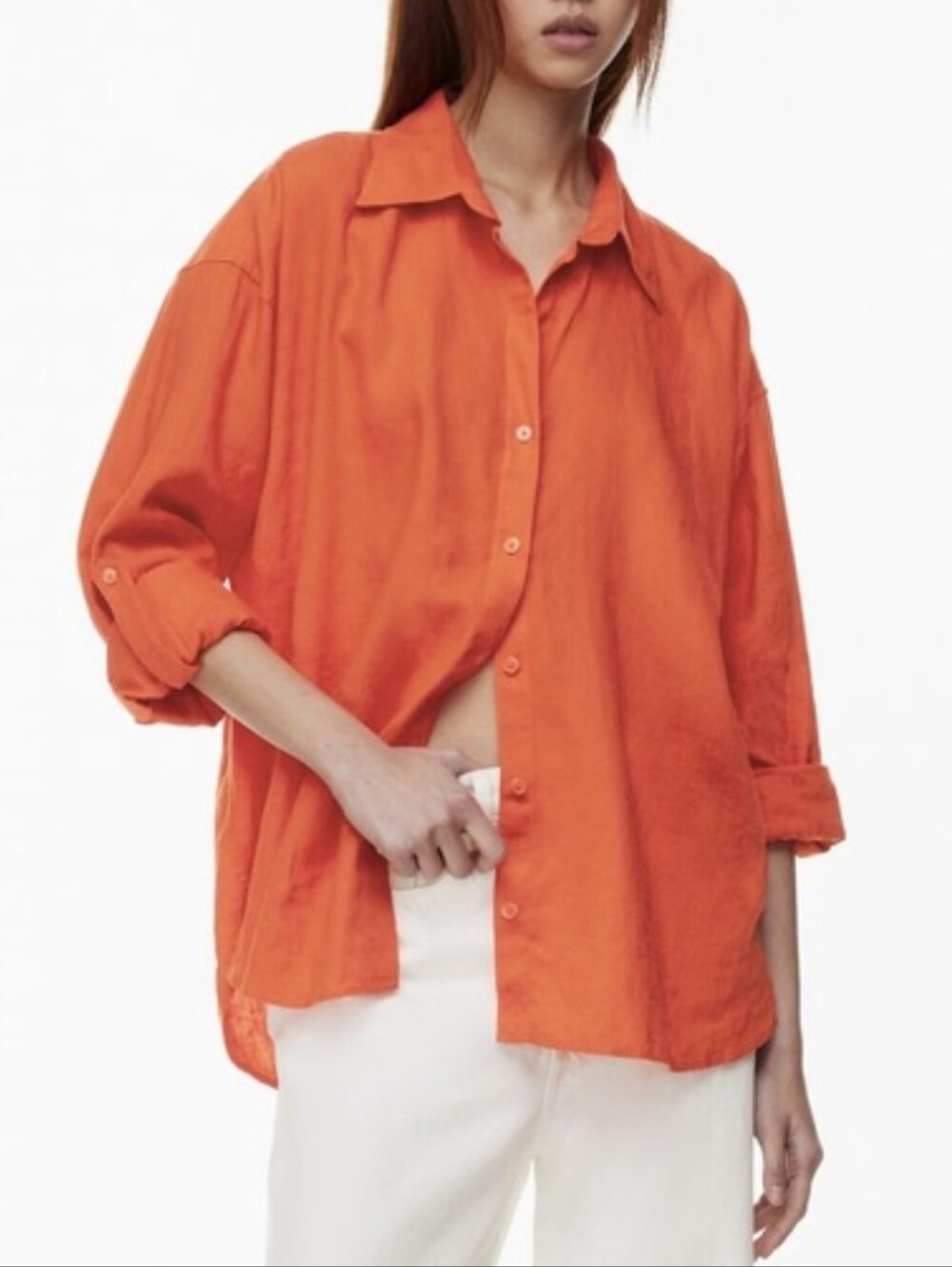 Aritzia Babaton Orange Archive Oversized drapey twill button-up Shirt